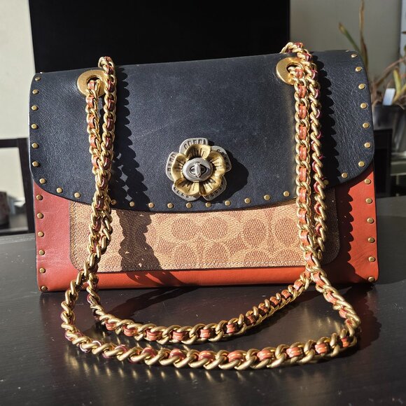 Coach Parker Bag with Rivets and Snakeskin Detail - Picture 1 of 7